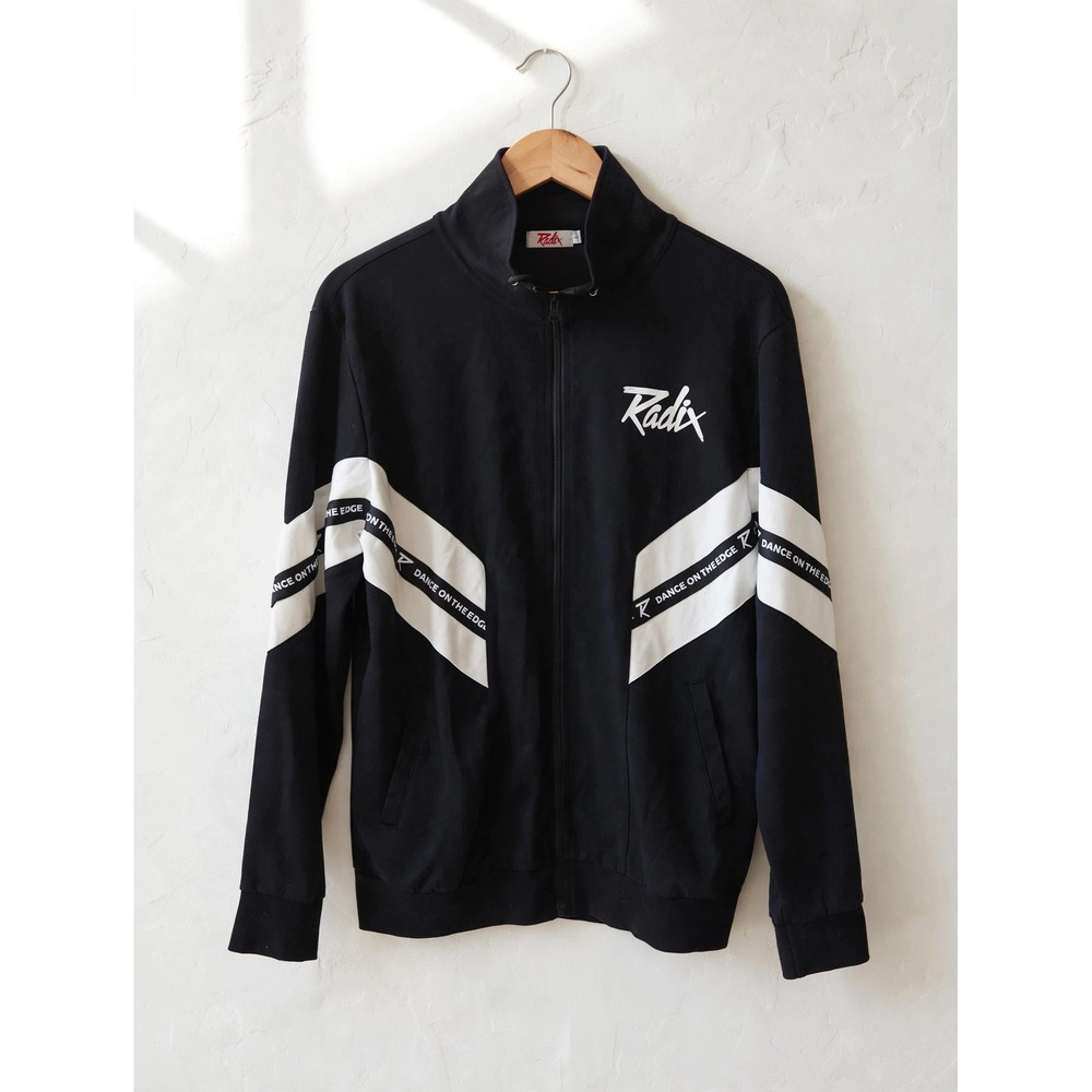 Radix Mens Full Zip Track Jacket Black White Dance On The Edge Logo Size L